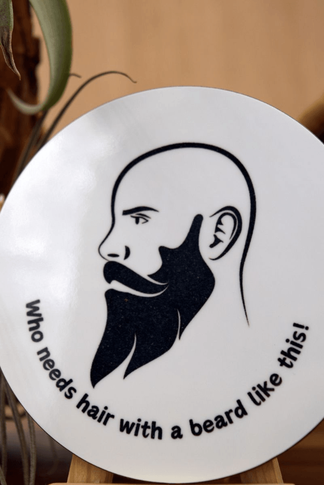 Round Coaster: "Who Needs Hair with a Beard Like This!" Silhouette Design