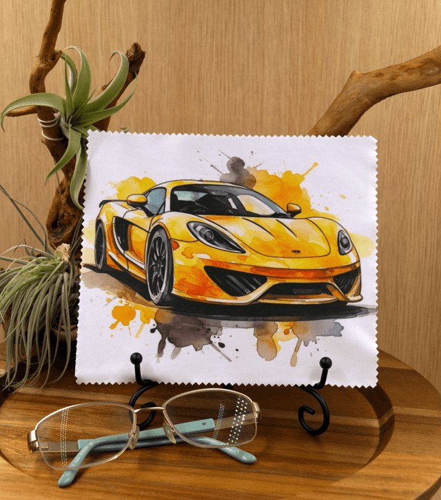 Cleaning Cloth: Classy Yellow Sports Car Microfibre Cloth for Glasses, Screens & More