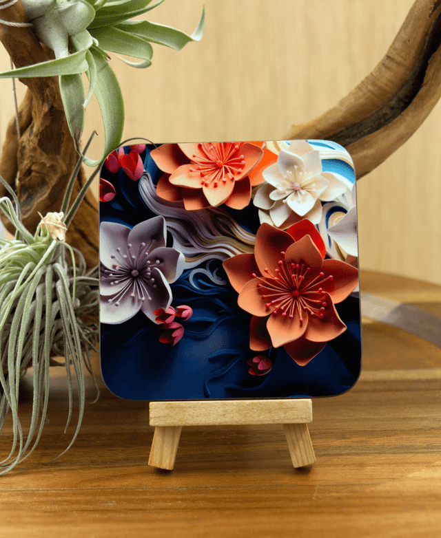 Coaster: Detailed Paper Flowers – Unisub Sublimated Square Coaster