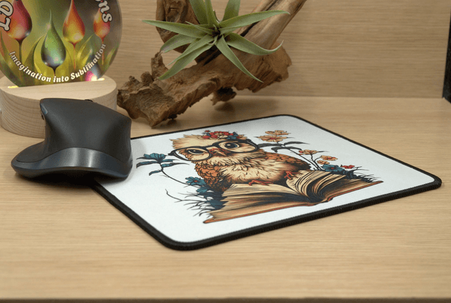 Wise Owl on Open Book Mouse Mat – Anti-Slip & Smooth Surface