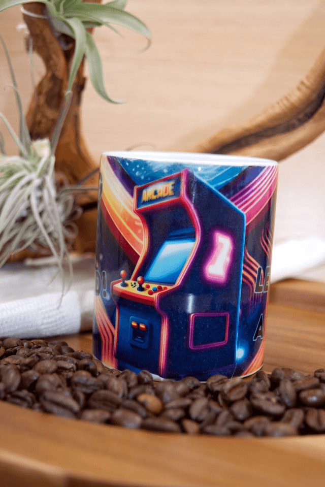 Mug: Retro Arcade Game Design on Circuit Board Background – “Saving the World One Level at a Time