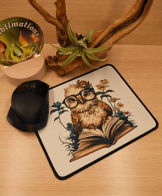 Wise Owl on Open Book Mouse Mat – Anti-Slip & Smooth Surface