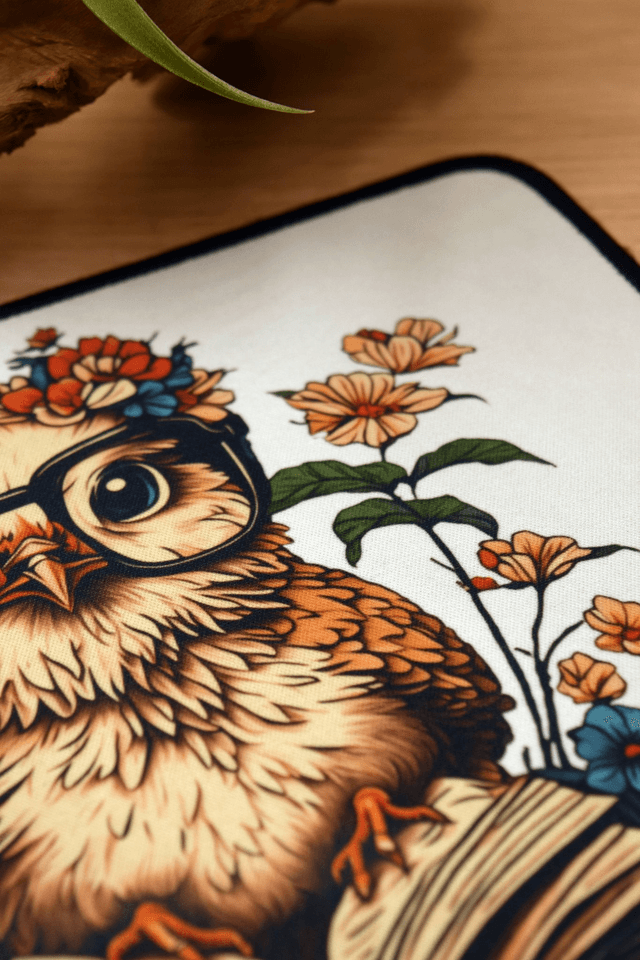 Wise Owl on Open Book Mouse Mat – Anti-Slip & Smooth Surface