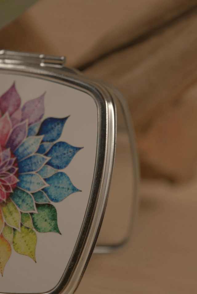 Rainbow Mandala Compact Mirror – Vibrant & Stylish Handbag Essential 
