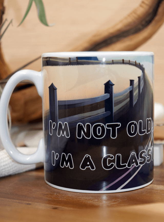 Mug: Vintage Motorbike in Countryside Design
