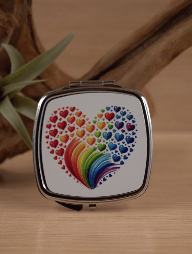 Rainbow Heart Compact Mirror – A Colourful & Charming Handbag Essential