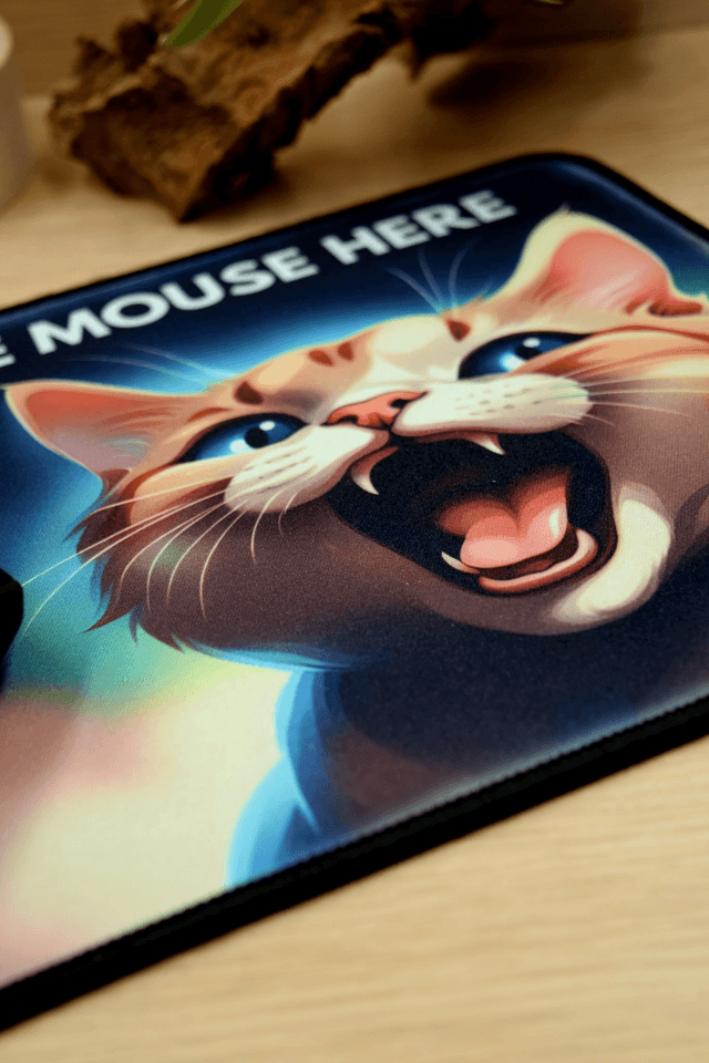 Playful Ginger Cat "Place Mouse Here" Mouse Mat – Anti-Slip & Smooth Surface 