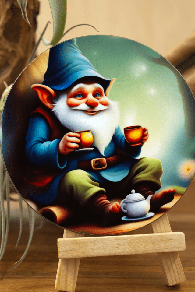 Coaster: Cute Gnome with Teapot and cups – Unisub Sublimated Coaster