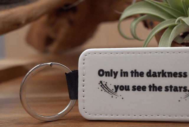 Key Ring – "Only in the Darkness Can You See the Stars," Shooting Stars Design, Double-Sided PU Leather Keychain