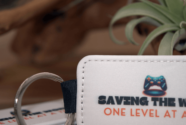 Key Ring – "Saving the World One Level at a Time," Gaming Controller Design, Double-Sided PU Leather Keychain