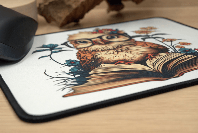 Wise Owl on Open Book Mouse Mat – Anti-Slip & Smooth Surface