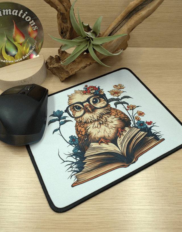 Wise Owl on Open Book Mouse Mat – Anti-Slip & Smooth Surface