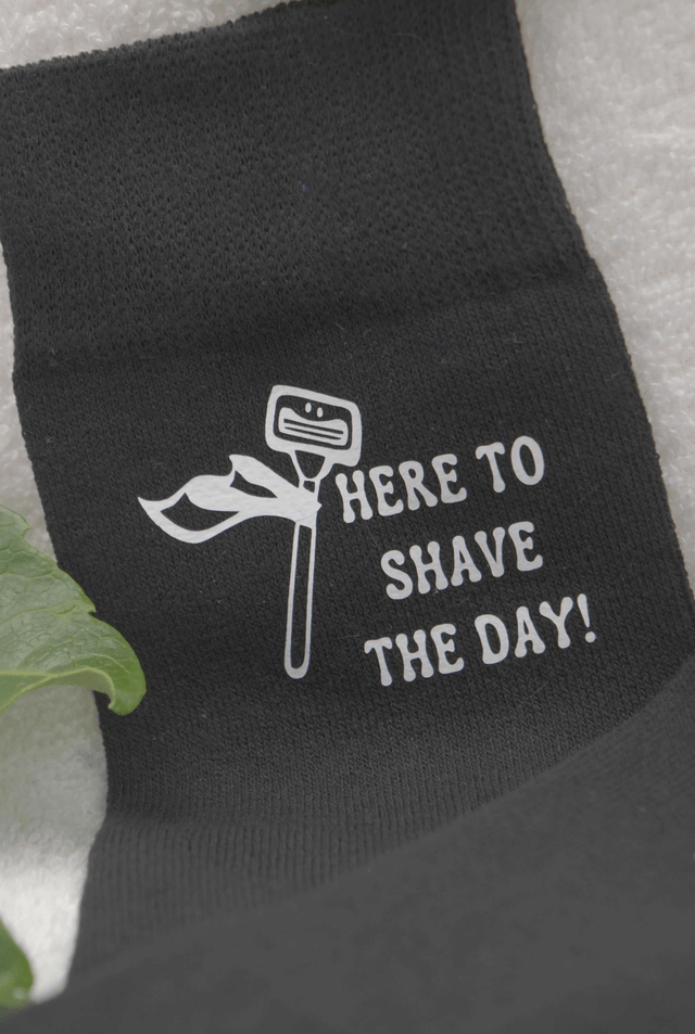 Bold Black Socks with Razor Motif | "Here to Shave the Day" by Lather & Dab