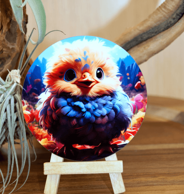 Round Coaster: Cute & Colourful Kawaii Baby Bird Design