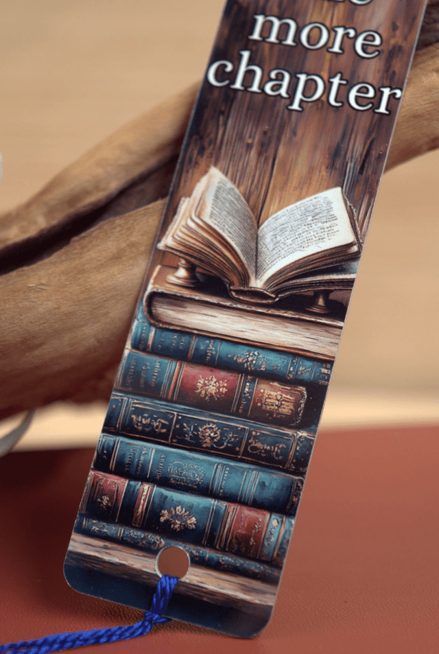 Just One More Chapter – Vintage Book Stack Bookmark 