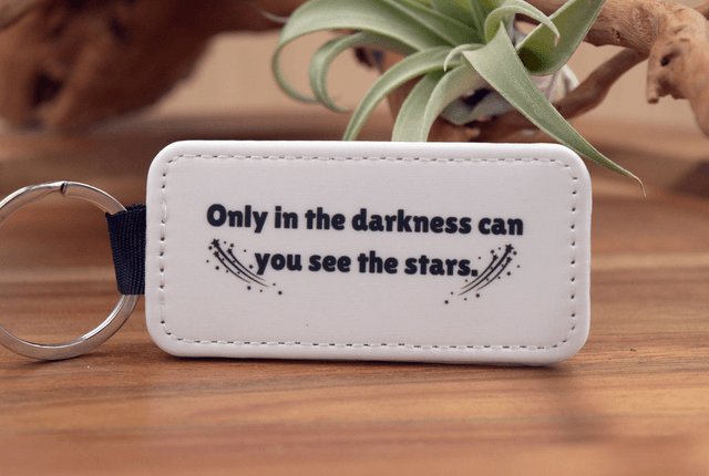 Key Ring – "Only in the Darkness Can You See the Stars," Shooting Stars Design, Double-Sided PU Leather Keychain