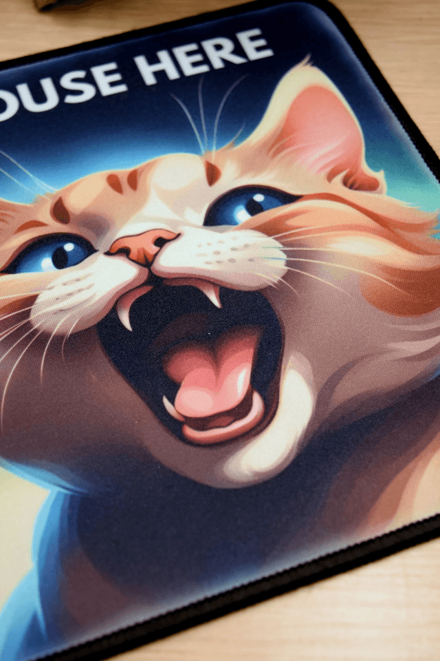 Playful Ginger Cat "Place Mouse Here" Mouse Mat – Anti-Slip & Smooth Surface 