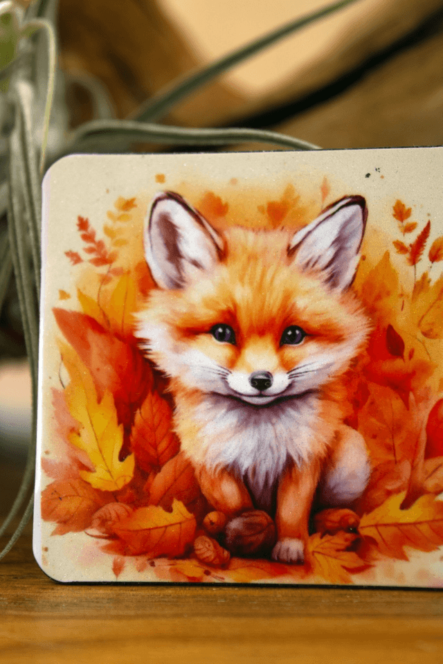 Magnet: Fox Cube Among Autumnal Foliage
