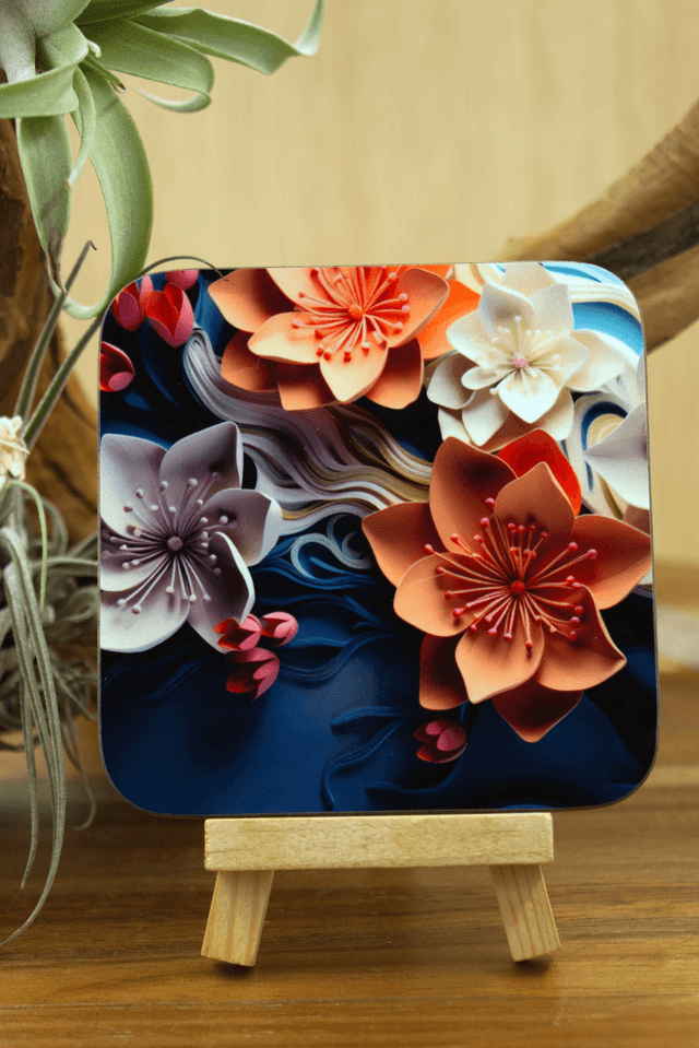 Coaster: Detailed Paper Flowers – Unisub Sublimated Square Coaster