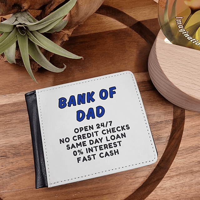 Customisable “Bank Of Dad” Faux Leather Wallet – Personalised Gift for Father’s Day & Birthdays