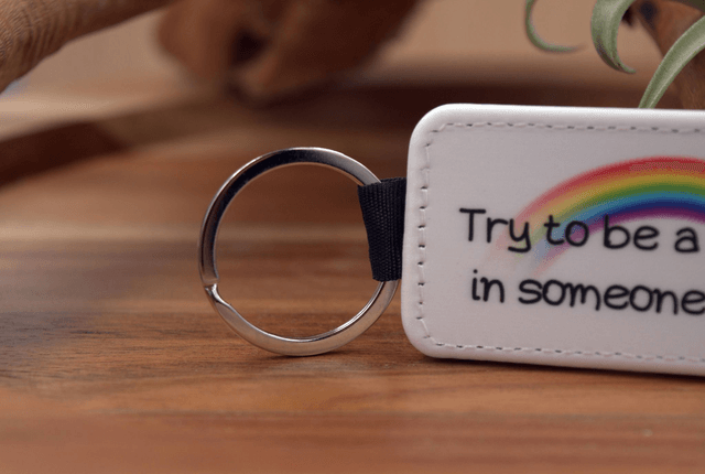 Key Ring – "Try to Be a Rainbow in Someone's Cloud," Rainbow Design, Double-Sided PU Leather Keychain