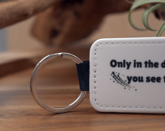 Key Ring – "Only in the Darkness Can You See the Stars," Shooting Stars Design, Double-Sided PU Leather Keychain