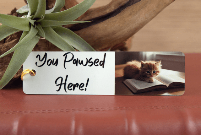 Ginger Kitten Aluminium Bookmark – ‘You Pawsed Here!’ Cute Cat Design 
