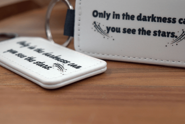 Key Ring – "Only in the Darkness Can You See the Stars," Shooting Stars Design, Double-Sided PU Leather Keychain