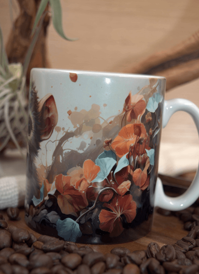 Mug : Monkey Foliage Design - 10oz Orca Coated Ceramic Mug 