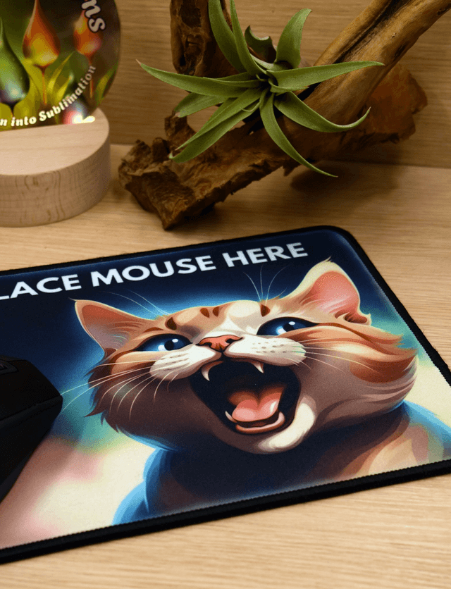 Playful Ginger Cat "Place Mouse Here" Mouse Mat – Anti-Slip & Smooth Surface 
