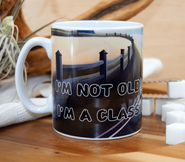 Mug: Vintage Motorbike in Countryside Design