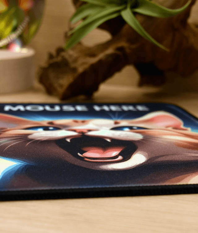 Playful Ginger Cat "Place Mouse Here" Mouse Mat – Anti-Slip & Smooth Surface 