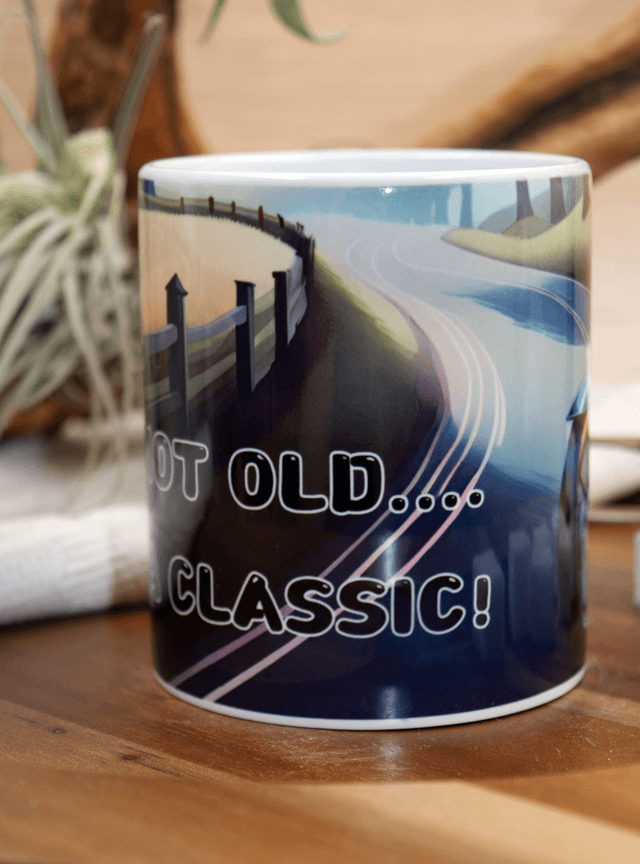 Mug: Vintage Motorbike in Countryside Design