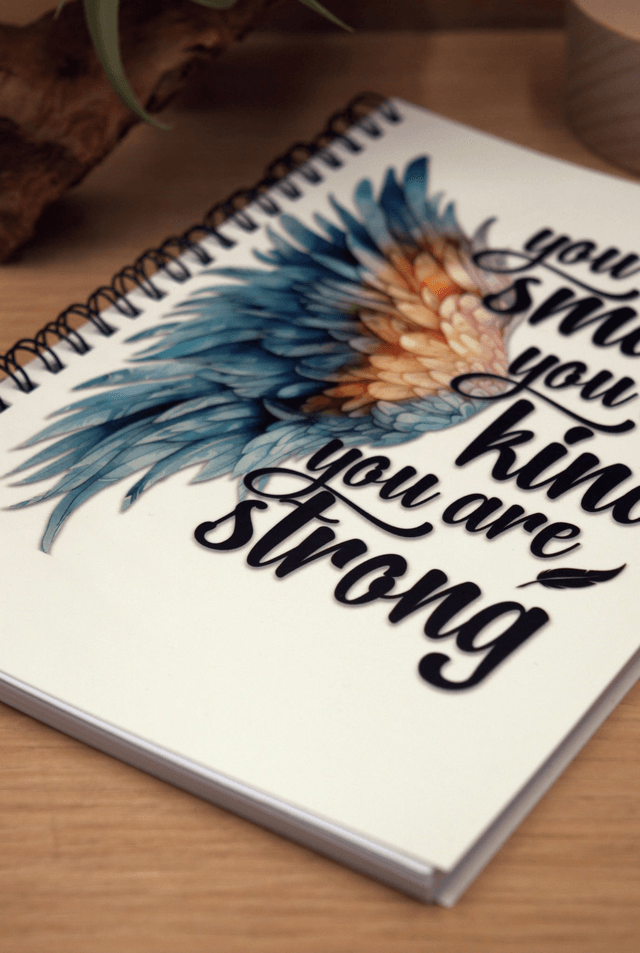 A5 Spiral Notebook – You Are Smart, Kind, Strong – Blue Feather Motivational Design