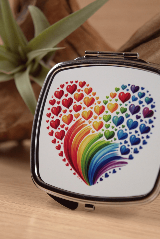 Rainbow Heart Compact Mirror – A Colourful & Charming Handbag Essential