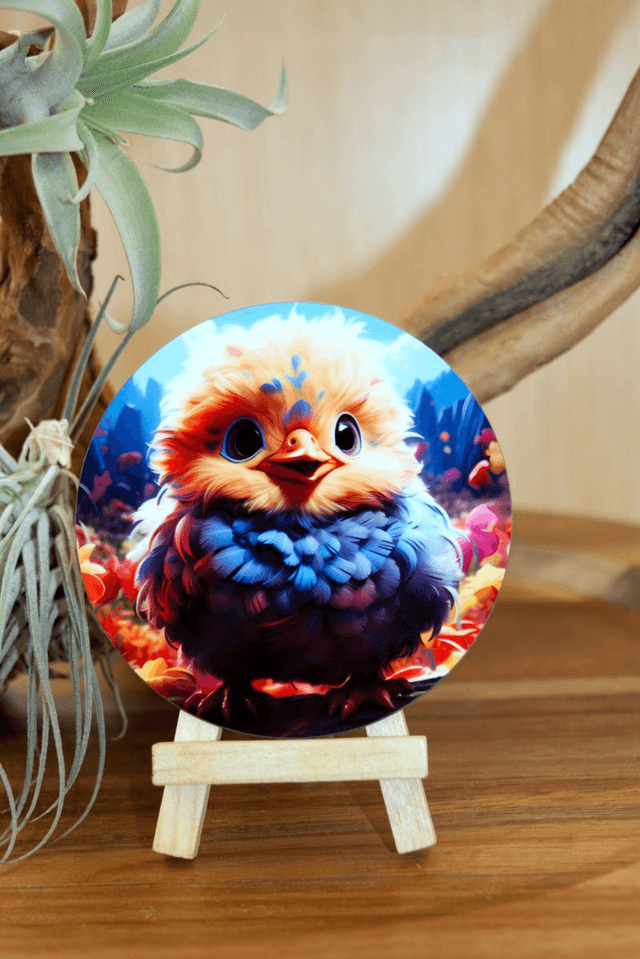 Round Coaster: Cute & Colourful Kawaii Baby Bird Design