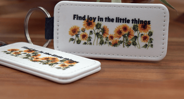  Key Ring – Sunflower Design, "Find Joy in the Little Things," Double-Sided PU Leather Keychain 