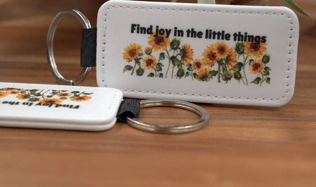  Key Ring – Sunflower Design, "Find Joy in the Little Things," Double-Sided PU Leather Keychain 