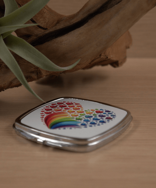 Rainbow Heart Compact Mirror – A Colourful & Charming Handbag Essential