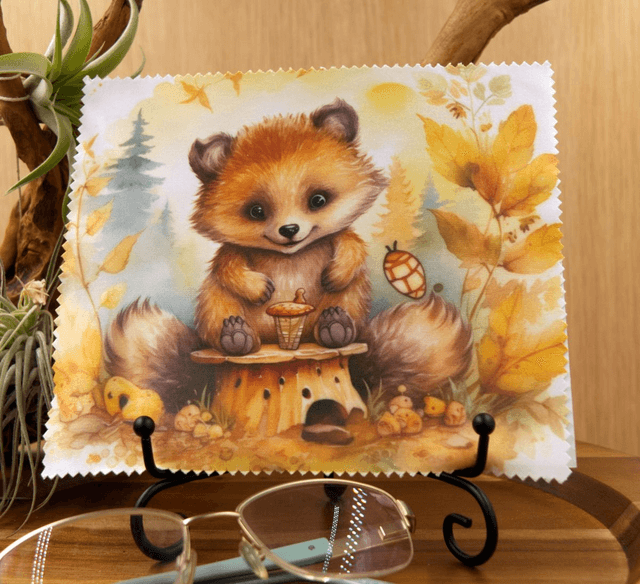 Cleaning Cloth: Woodland Animal on Tree Stump, Perfect for Glasses, Screens & More