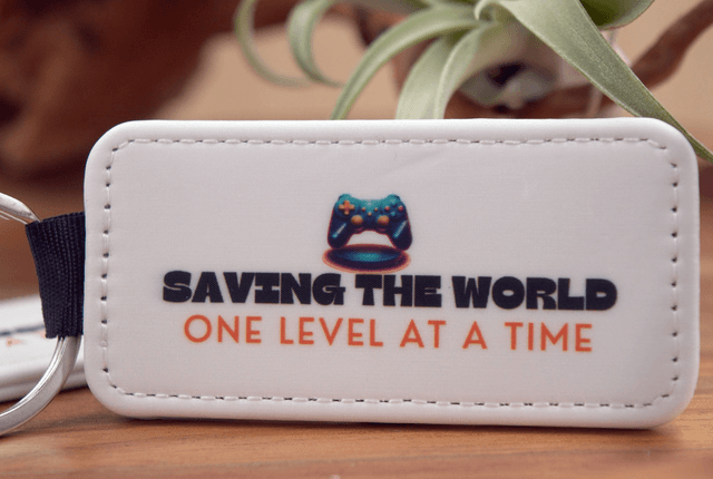 Key Ring – "Saving the World One Level at a Time," Gaming Controller Design, Double-Sided PU Leather Keychain