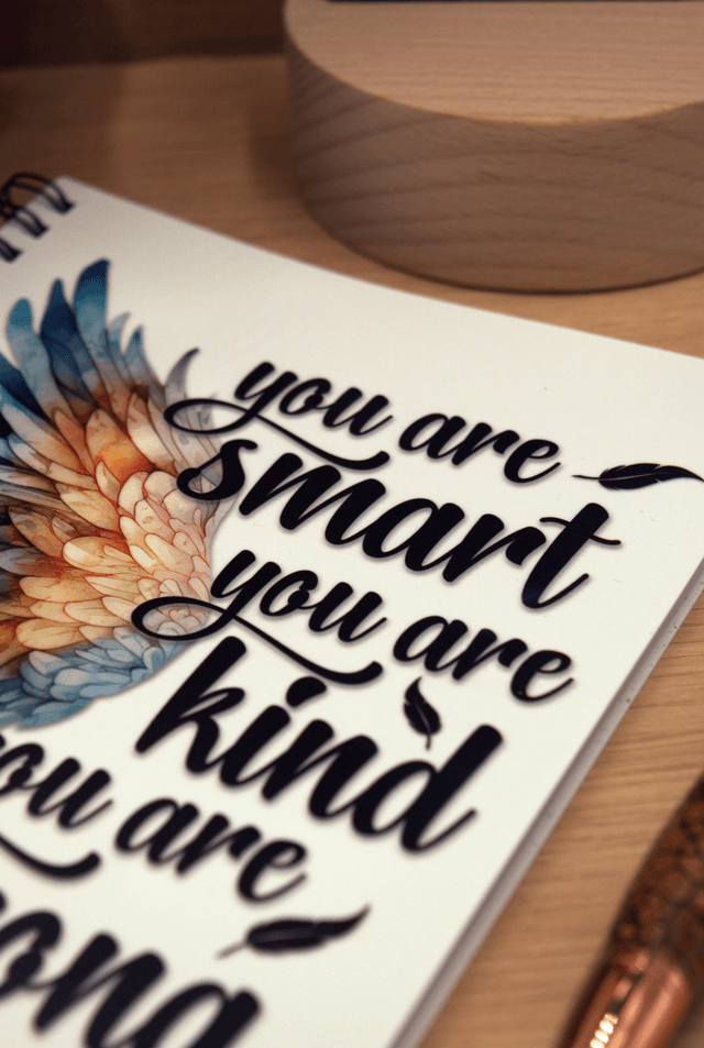 A5 Spiral Notebook – You Are Smart, Kind, Strong – Blue Feather Motivational Design
