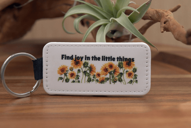  Key Ring – Sunflower Design, "Find Joy in the Little Things," Double-Sided PU Leather Keychain 