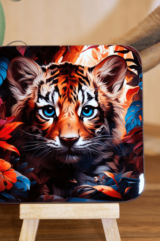Coaster: Tiger Cub Among Foliage – Unisub Sublimated Coaster
