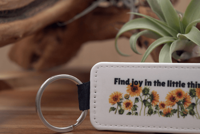  Key Ring – Sunflower Design, "Find Joy in the Little Things," Double-Sided PU Leather Keychain 