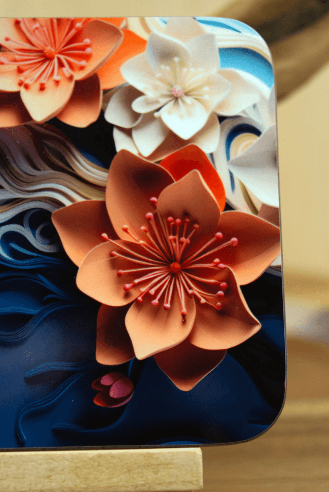 Coaster: Detailed Paper Flowers – Unisub Sublimated Square Coaster