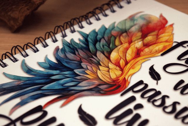 A5 Spiral Notebook – Fly with Passion, Live with Purpose Feather Design