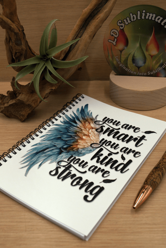 A5 Spiral Notebook – You Are Smart, Kind, Strong – Blue Feather Motivational Design