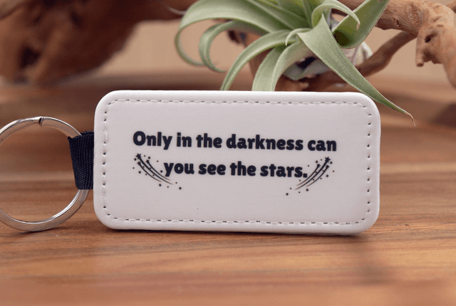 Key Ring – &quot;Only in the Darkness Can You See the Stars,&quot; Shooting Stars Design, Double-Sided PU Leather Keychain