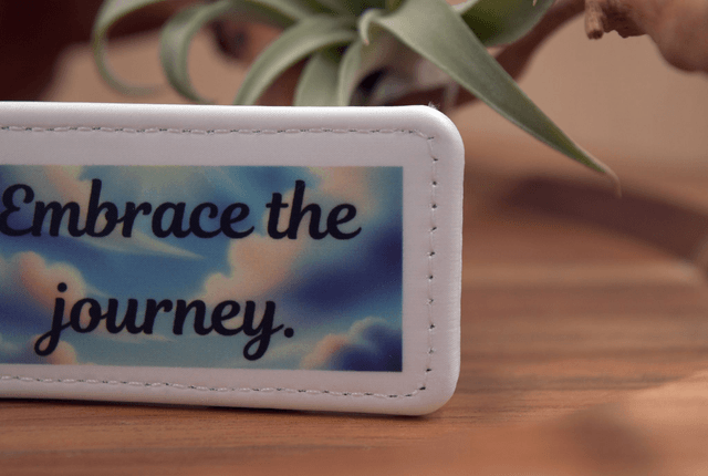 Key Ring – "Embrace the Journey," Peaceful Sky Design, Double-Sided PU Leather Keychain